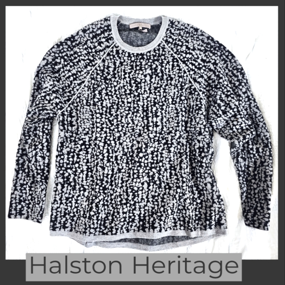 Halston Heritage - Cashmere Blend Black & Gray Pattern Sweater with Pockets